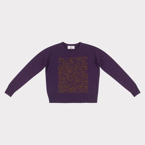 Front image of the April is the Cruellest Month Knit in Plum & Honey Orange