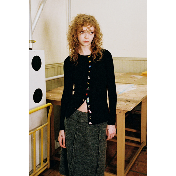 Model wearing Asymmetrical Cardigan