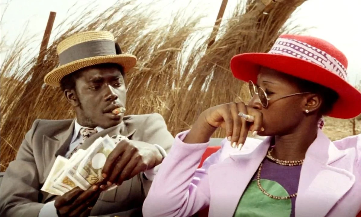 A still image from the critically acclaimed 1973 Senegalese film Touki Bouki, directed by Djibril Diop Mambéty.