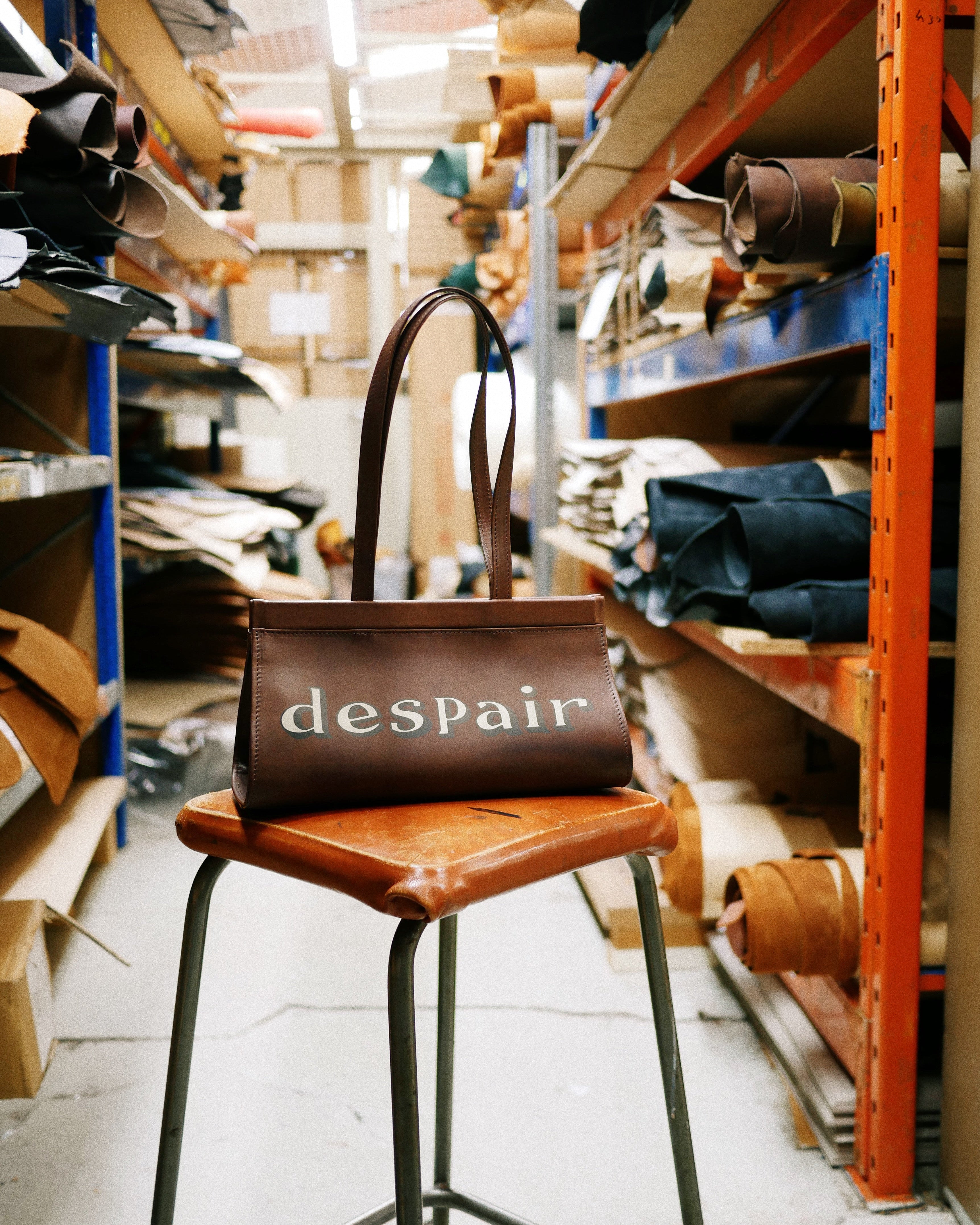 A photo of the Despair Bag in the factory where it is produced.