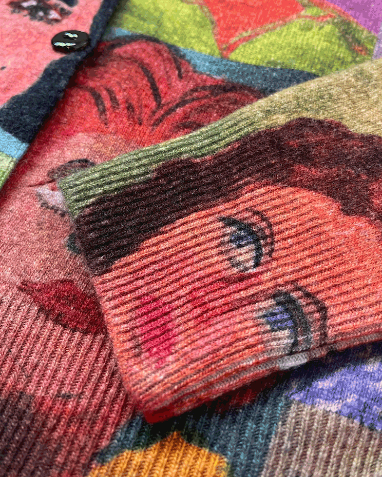 Sleeve detail of the HADES X Isaac Benigson Printed Cardigan