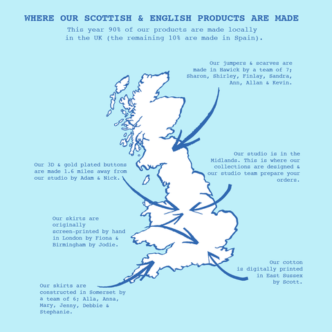 An illustrated map of the UK showing areas of production for HADES products