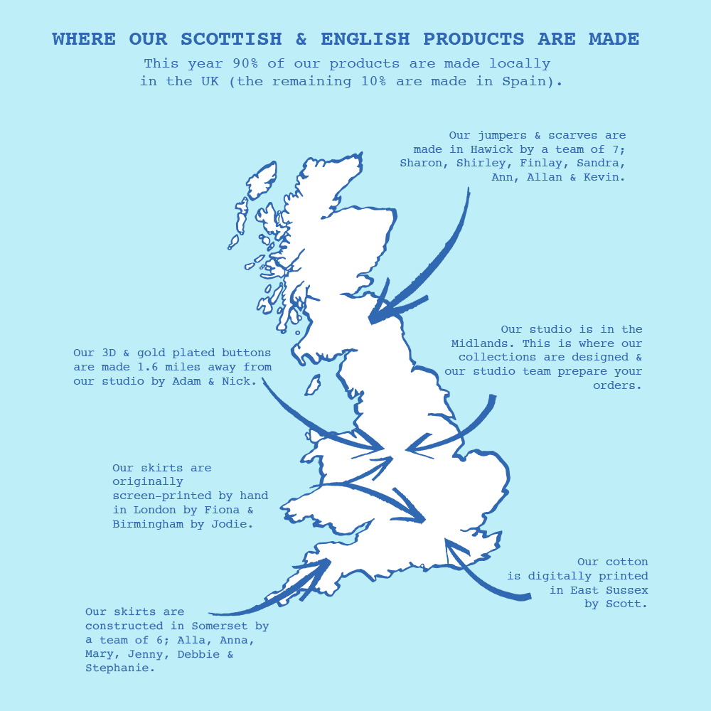 An illustrated map of the UK showing areas of production for HADES products