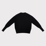 A black long-sleeve knit cardigan shown from the back against a light gray background.