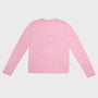 A light pink long-sleeve knit top shown from the back, laid flat against a light gray background.