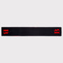 A black knit scarf with a red letter 'B' on each end, displayed flat against a light grey background.