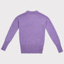 The Albatross light purple knit with long sleeves and a ribbed crew neck, cuffs, and hem, shown from the back on a light grey background.