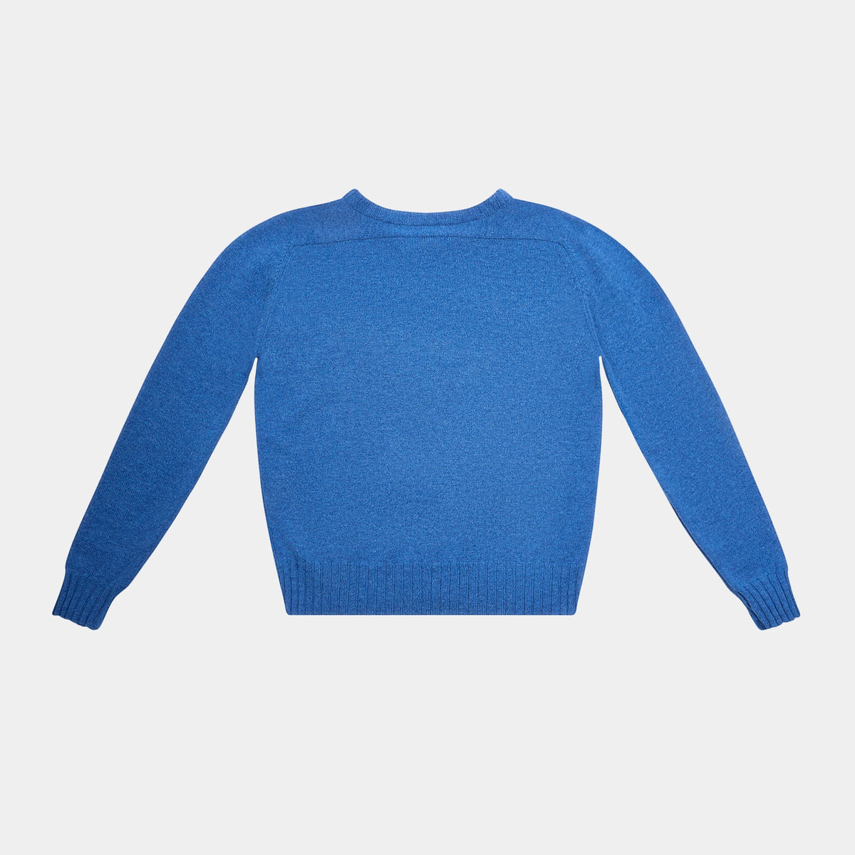 Image of the back of the 1967 Fleetwood Mac knit, laid flat against a light grey background.