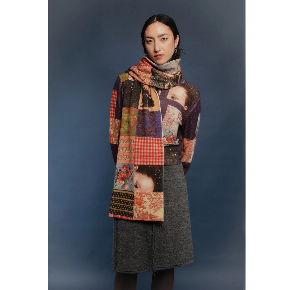 Model wearing the Patchwork scarf from the Afternoon of Life collection