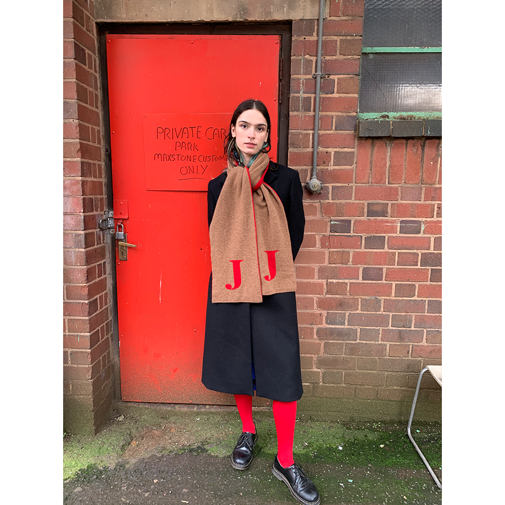 J Letter Scarf, Model wearing