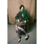 Model wearing HADES Alphabet letter A scarf and A jumper