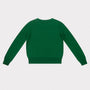 Back of green sweater on a light gray background