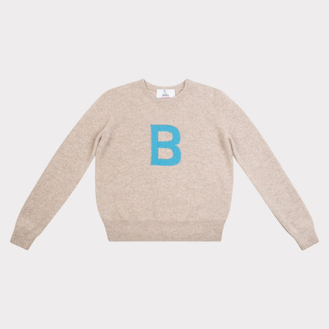 HADES grey knit with a blue letter 'B' 