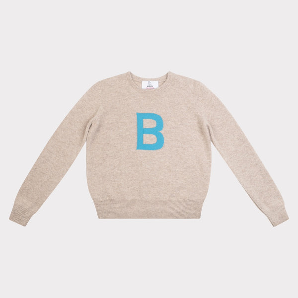 HADES grey knit with a blue letter 'B' 