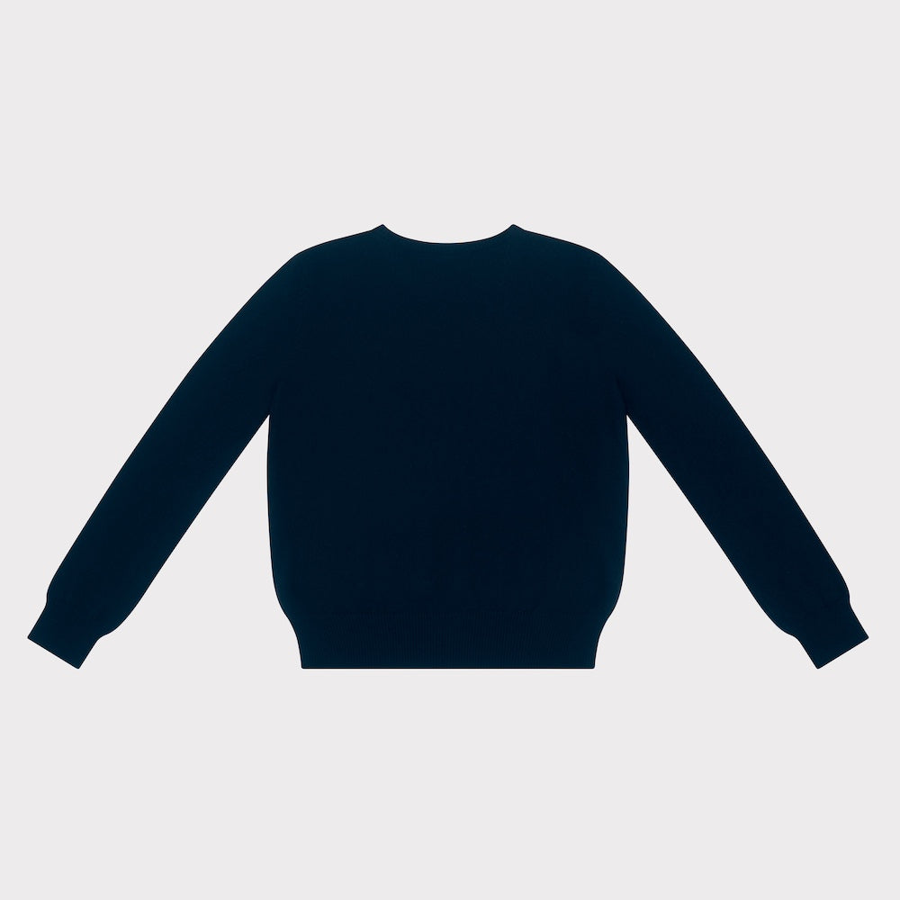 HADES Navy blue knit  with a turquoise letter 'C'  back