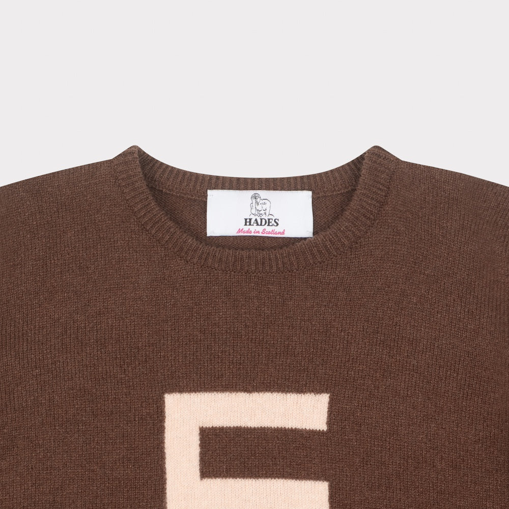 HADES brown knit with letter 'F' necklabel