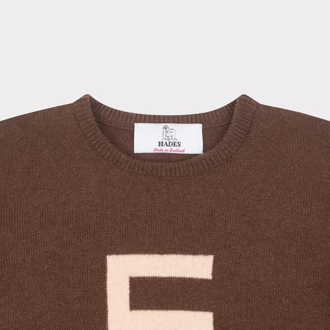 HADES brown knit with letter 'F' necklabel