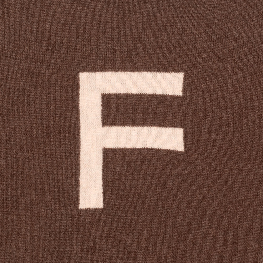 HADES brown knit with letter 'F' detail shot