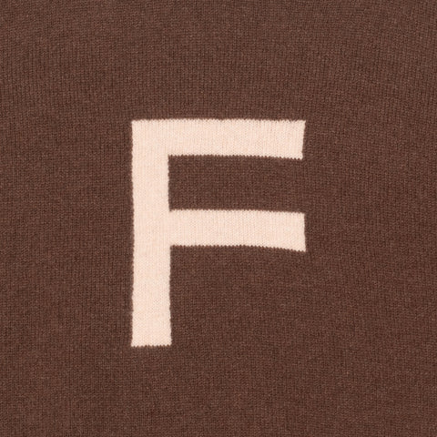 HADES brown knit with letter 'F' detail shot