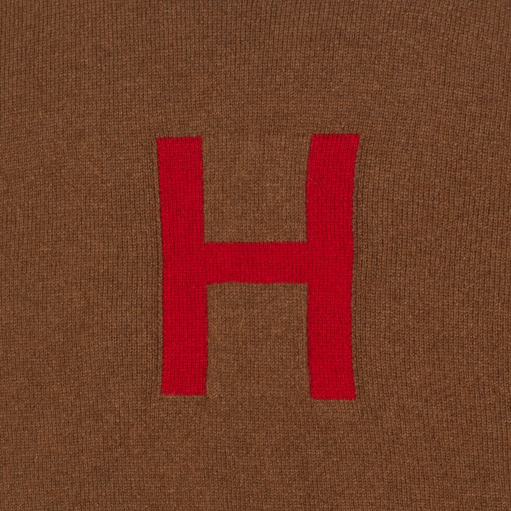 HADES brown jumper with a red letter 'H'  detail