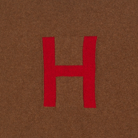HADES brown jumper with a red letter 'H'  detail