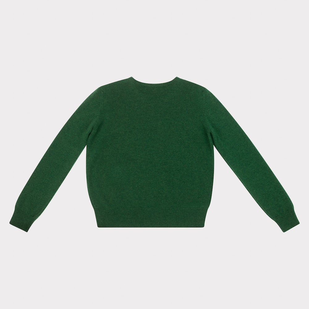 HADES green jumper with a pink letter 'J'  back