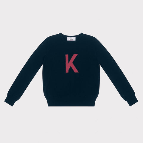 HADES navy sweater with a red letter 'K' 