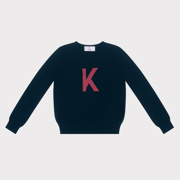 HADES navy sweater with a red letter 'K' 