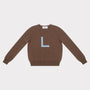 HADES Brown jumper with a blue letter 'L' 