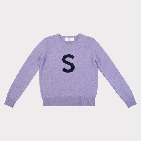 HADES purple jumper with a black 'S' 