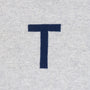 HADES grey sweater with a navy blue letter 'T'  slogan