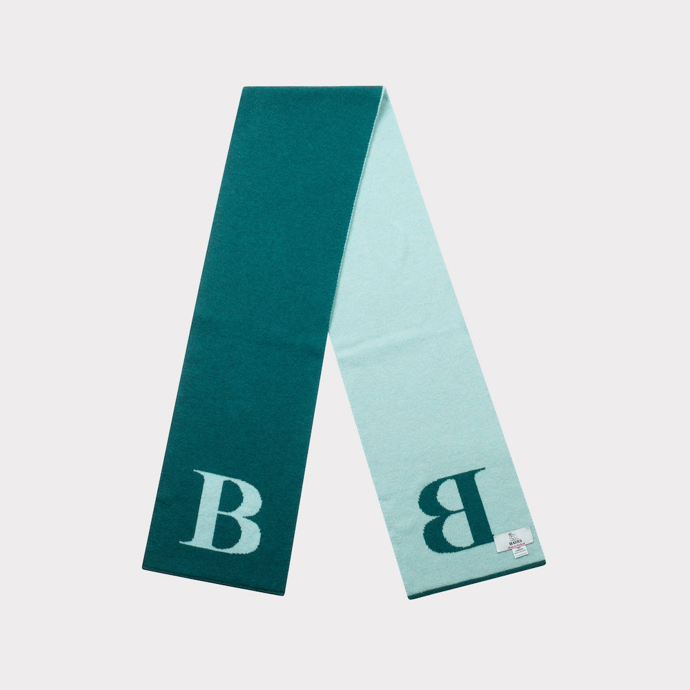 Flat image of the  'B' scarf folded.