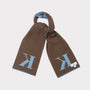 HADES Alphabet letter K scarf in blue and brown tied