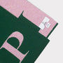 HADES Alphabet, green and pink scarf with 'P' letter detail