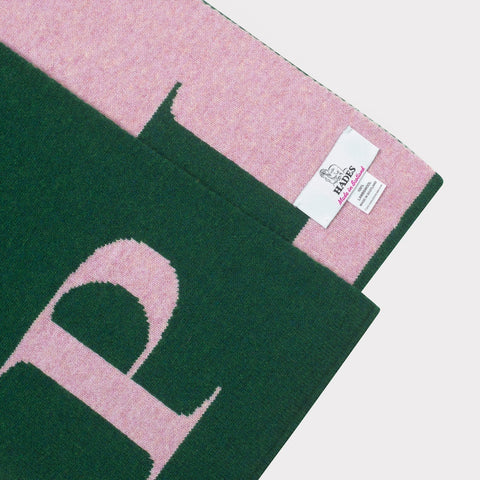 HADES Alphabet, green and pink scarf with 'P' letter detail