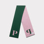 HADES Alphabet, green and pink scarf with 'P' letter folded
