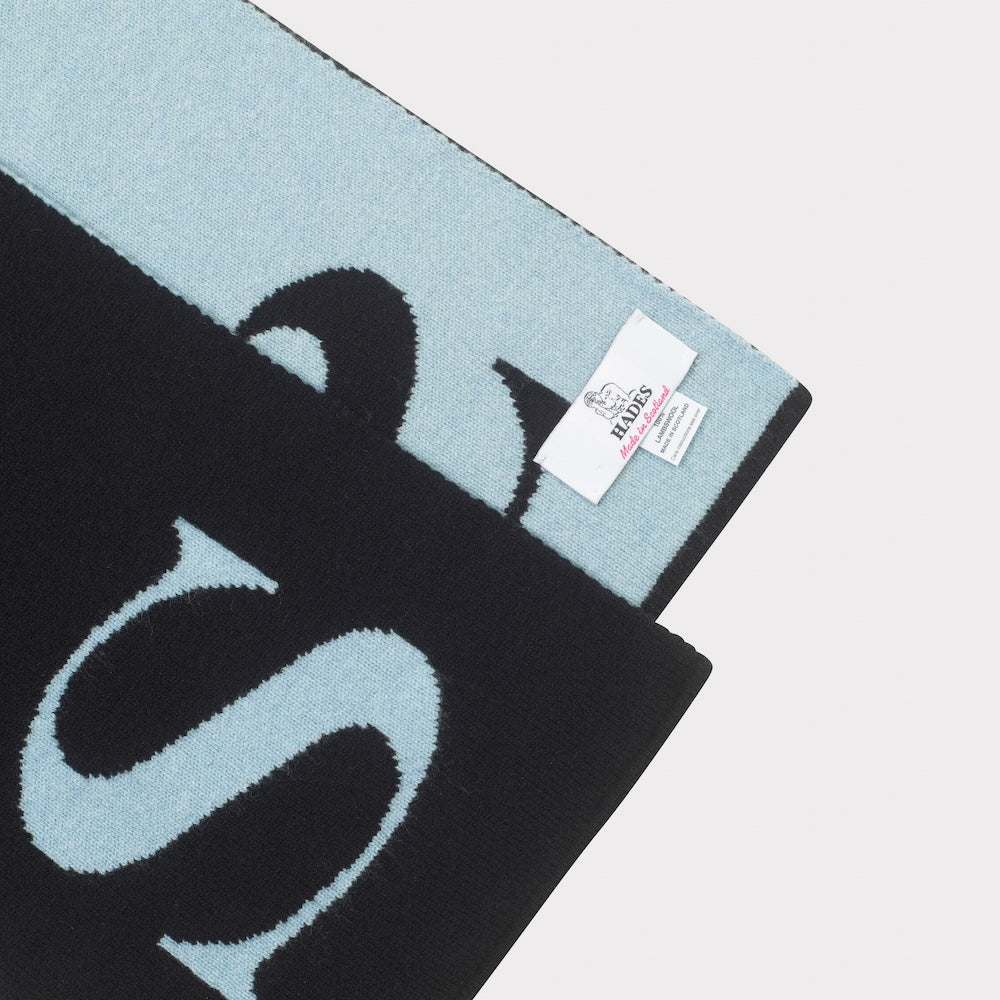 HADES black and ice blue Alphabet S scarf detail
