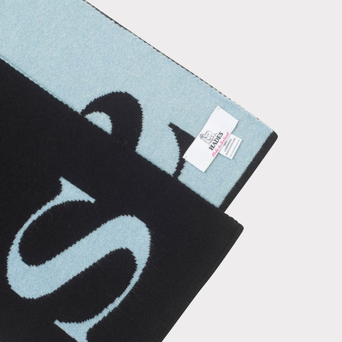 HADES black and ice blue Alphabet S scarf detail