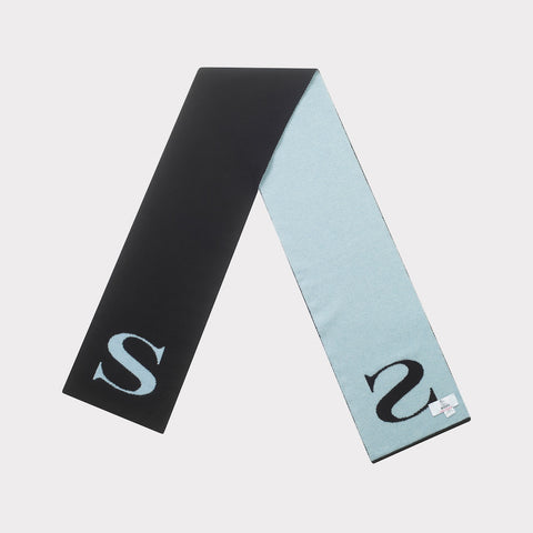 HADES black and ice blue Alphabet S scarf folded