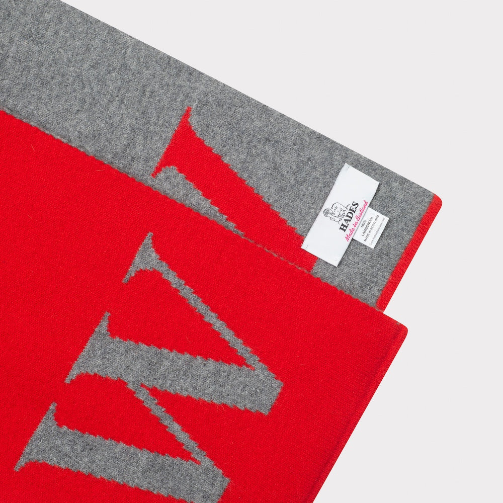 HADES red and gray Alphabet scarf with letter 'W' detail