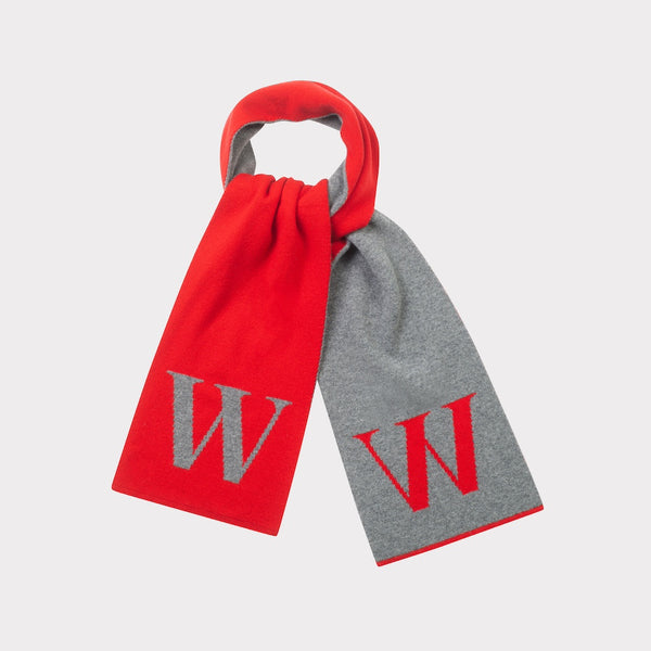 HADES red and gray Alphabet scarf with letter 'W' 