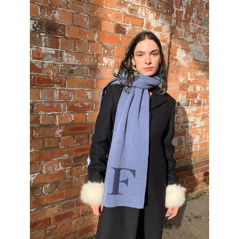 F Letter Scarf, Model wearing