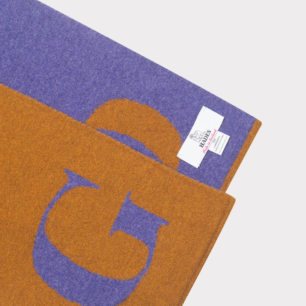 HADES G letter scarf in bronze and plum label 