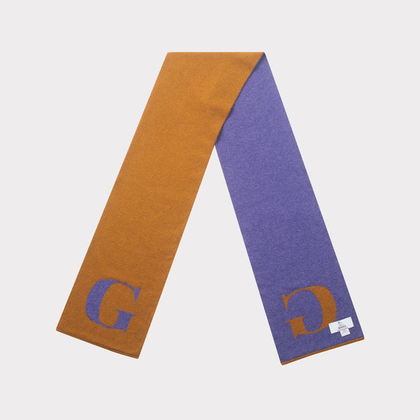 HADES G letter scarf in bronze and plum folded