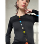Model Wearing HADES Asymmetrical Cardigan