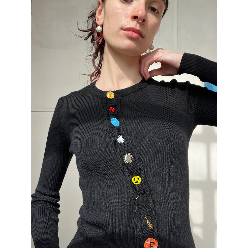 Model Wearing HADES Asymmetrical Cardigan