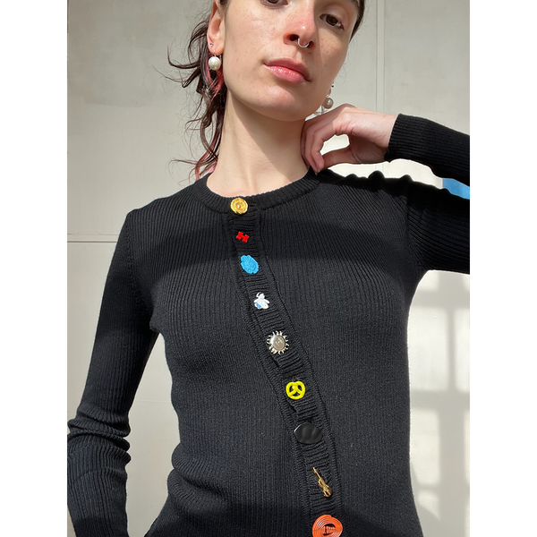 Model Wearing HADES Asymmetrical Cardigan