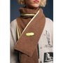 HADES brown scarf with a decorative button worn by a model