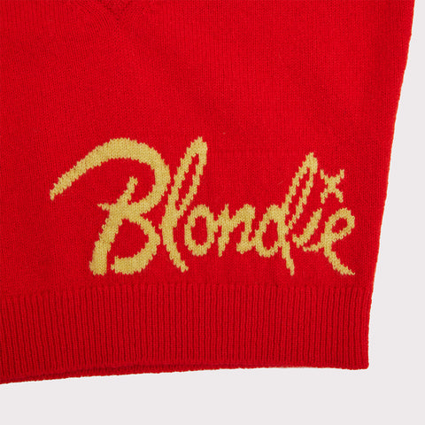 Close up of the 'Debbie' knit slogan 