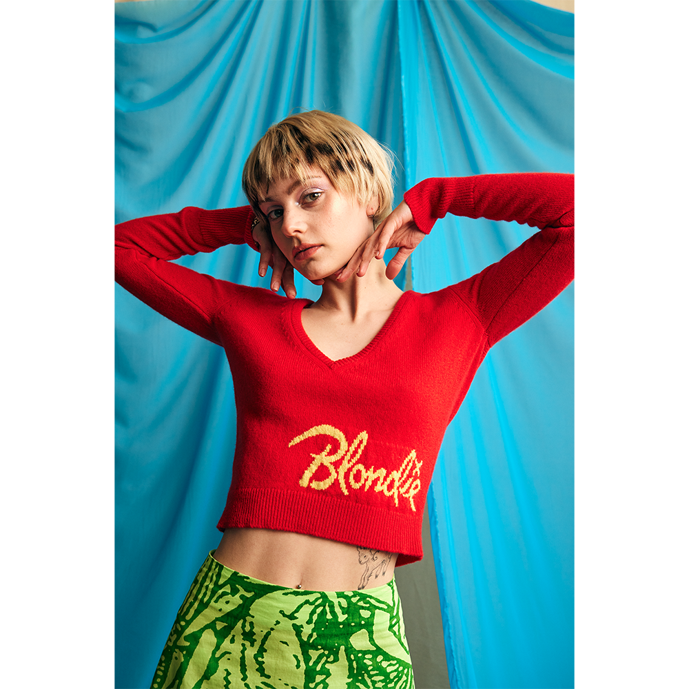 Model wearing HADES 'Debbie' v-neck